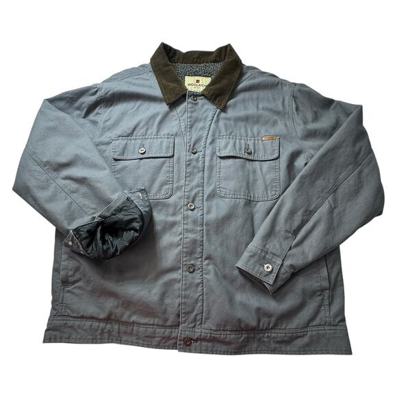 Woolrich Canvas Barn Coat Gray Sherpa Lined Men 2XL Corduroy Collar Chore Jacket - Picture 3 of 16